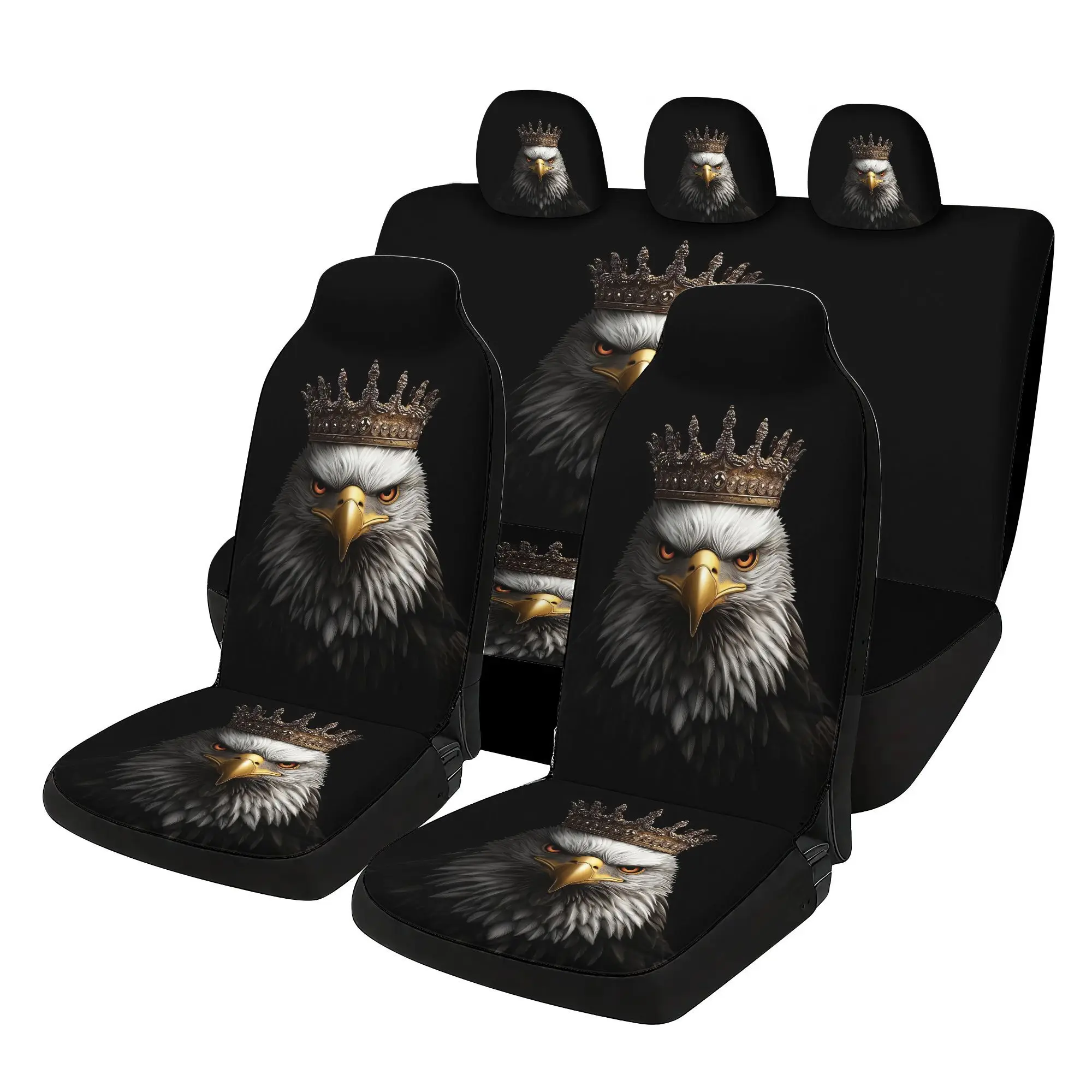 Eagle Design Car Seat Covers Set - 7pcsFive-piece car interior set with printed custom seat covers