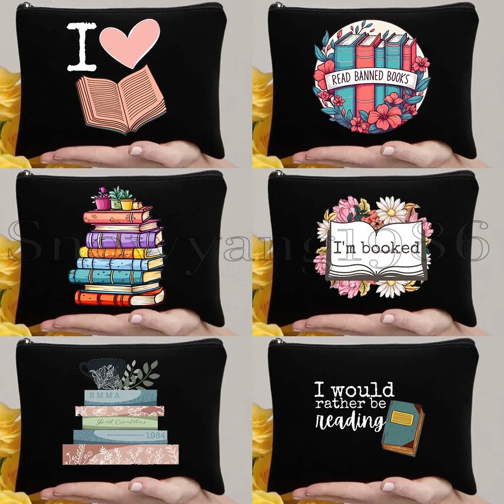

6pcs Floral Stack of Books Coffee Flowers Book Quotes Reading Gifts Canvas Cosmetic Makeup Toilet Bag Pencil Case Pouch