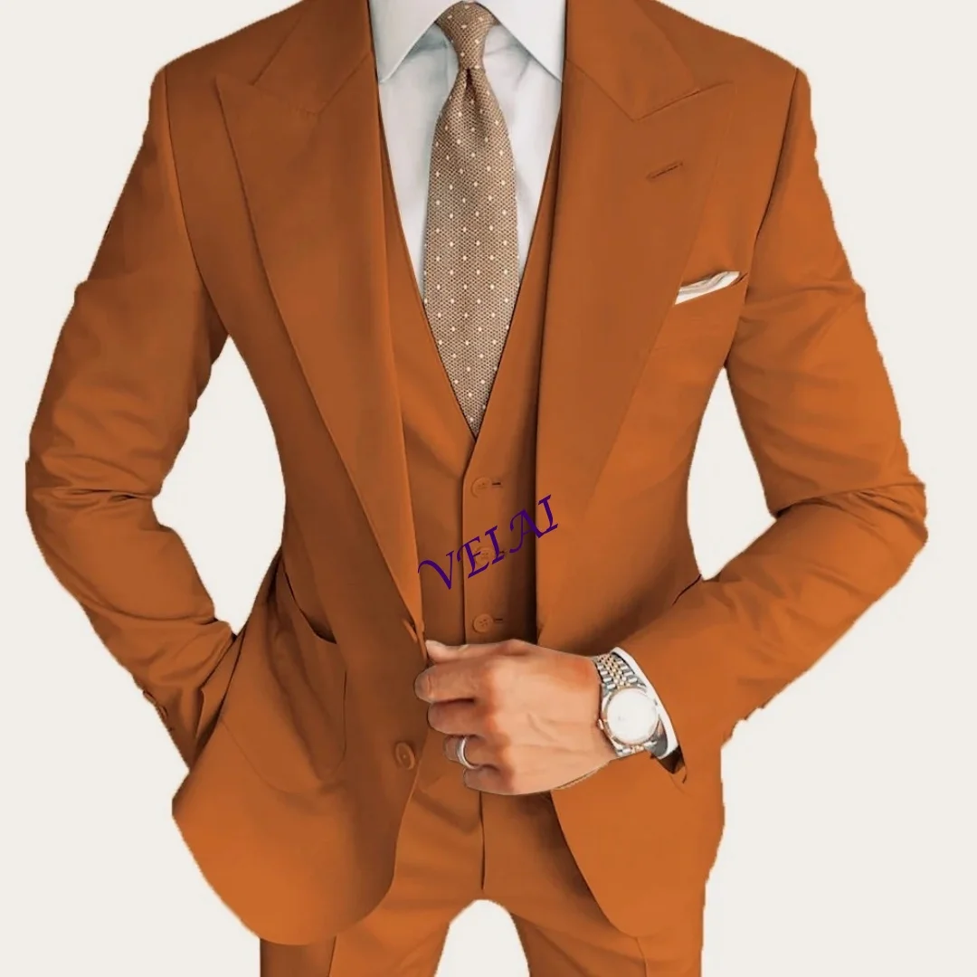 

CustomizedMen's Three-Piece Tuxedo Peak Lapel Formal Suit Solid Jacket Vest Pants - Party Prom Daily Casual Business Grooming