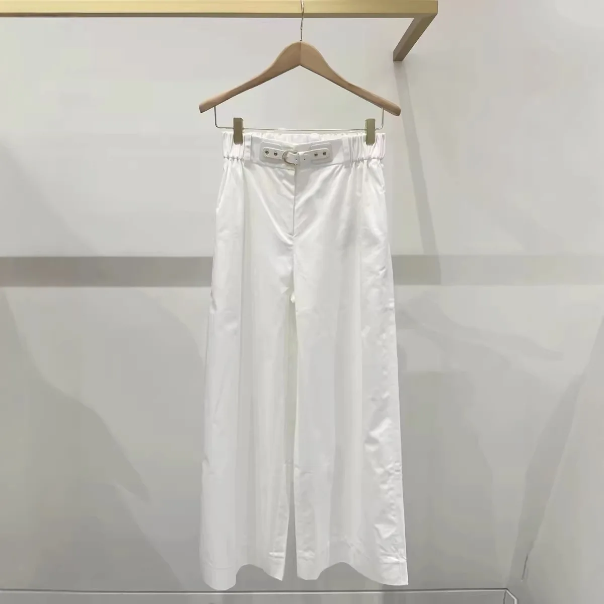 

Women Solid Color Wide Leg Trousers with Belt Loop or Gold Buckle Slimming Versatile Loose Simple Pants for Lady 2026 New