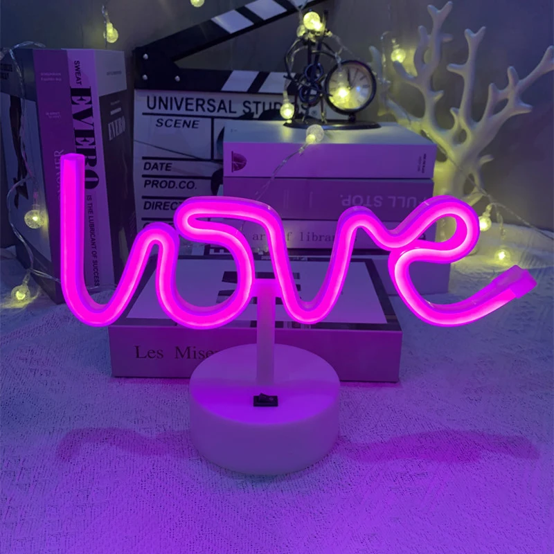 LOVE Neon Signs with Base, LED Night Light,Romantic Atmosphere Lamp for Wall, for Lover,Wedding,Birthday,Party,Christmas Decor