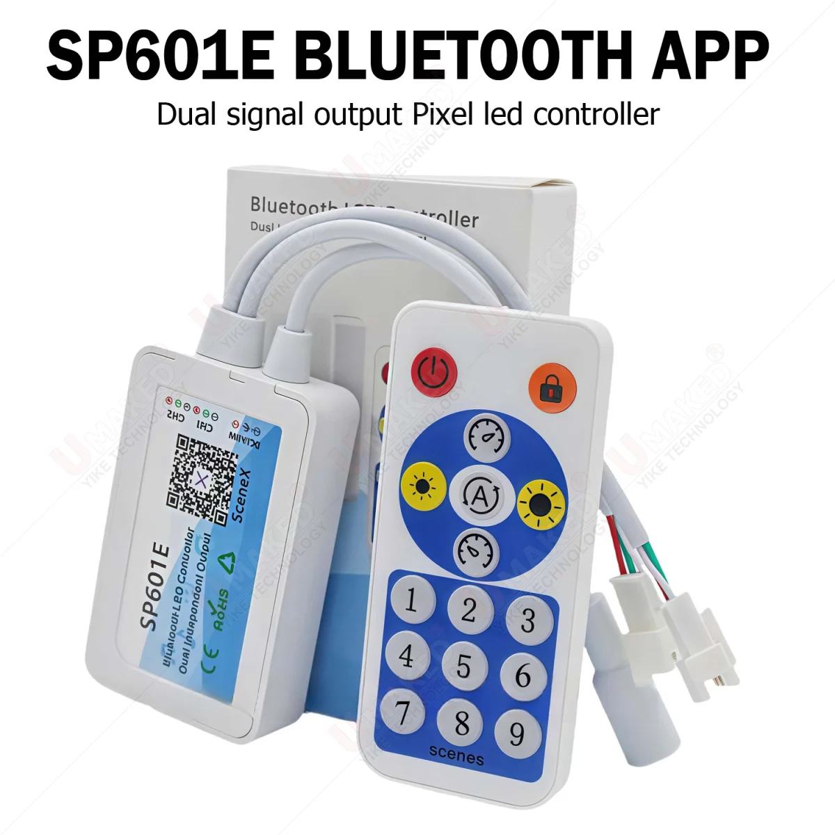 

Контроллер светодиодов DC5-24V SP601E с двойным сигналом, управлением через Bluetooth-приложение и ИК-пультом для 3-контактных индивидуально адресуемых светодиодных лент, панелей и колец