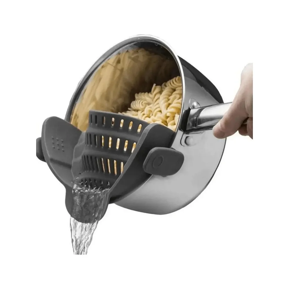

Adjustable Silicone Clip-On Pot Strainer – Universal Clip Strainer for Pots, Pans & Bowls, Pasta/Noodle Drainer