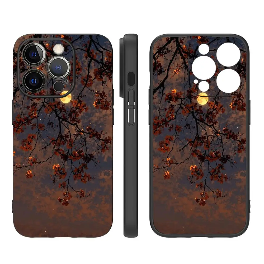 Moon Tree Shadow Phone Case is suitable for iPhone16 15 14 13 12 11Pro/ Max/Plus all-inclusive matte soft shell prevents falling