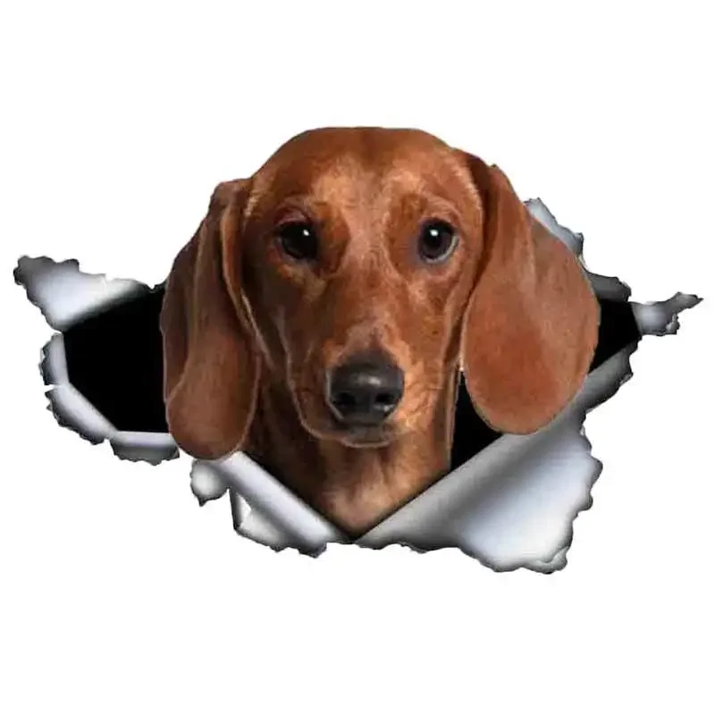 13cm*9cm Lovely 3D Tan Dachshund Animal Car Sticker Torn Metal Decal Reflective Stickers Waterproof Styling Pet Dog Decals,KK