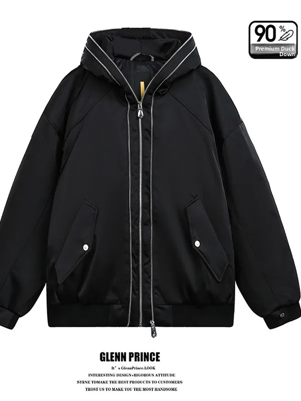 

Мужская зимняя утепленная куртка American Style с двойной молнией и капюшоном, имитация двухслойной верхней одежды, повседневная, утолщенная