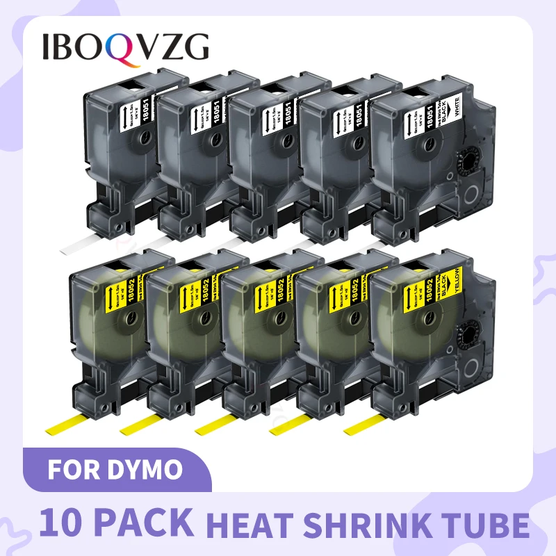 10PK 18051 18052 Compatible For Dymo Rhino Heat Shrink Tubes Label Writer and Industrial Tape 18053 18054 18055 18056 18057