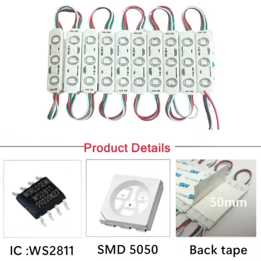 20Pcs WS2811 RGB LED Module Light DC12V Pixel Module Bluetooth APP Remote Control Addressable LED String for Advertising Decor