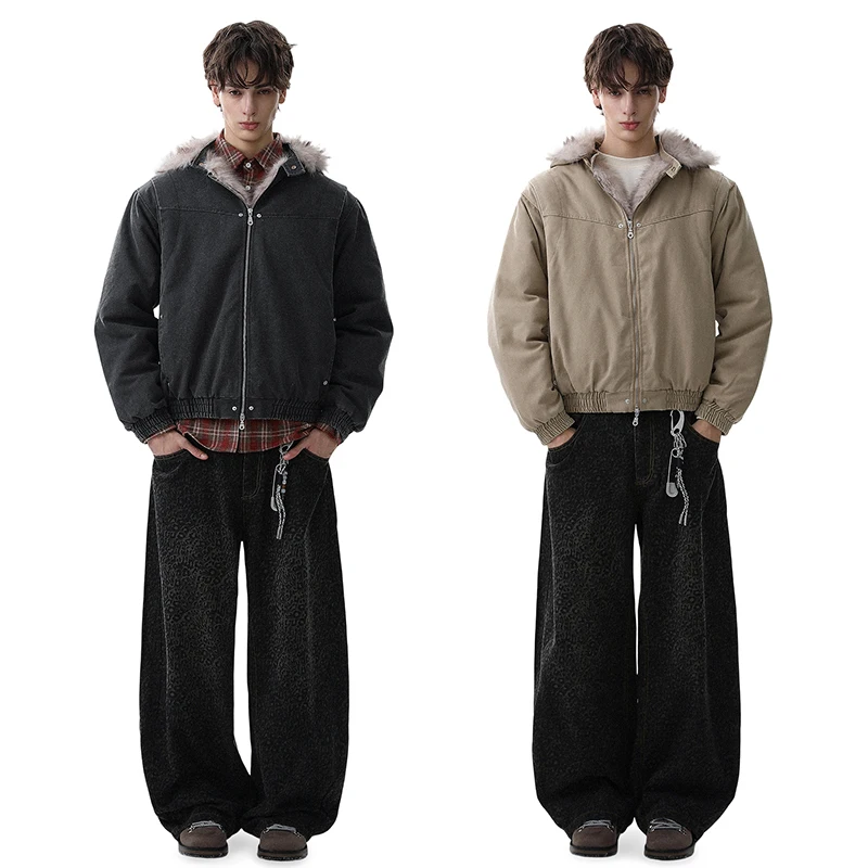 LUZHEN 2025 شتاء جديد موضة فو الفراء مقنعين وسادة مبطنة الرجال العصرية عالية الجودة بلون وسيم سترة الملابس JY5099