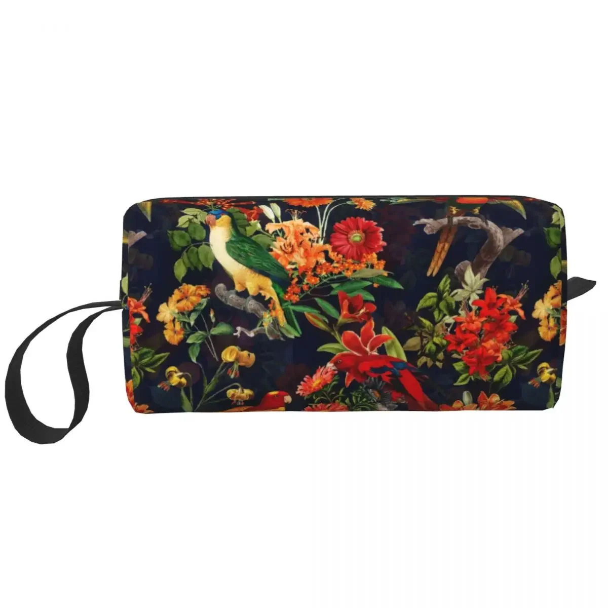 Travel Vintage Tropical Bird Night Jungle Garden Toiletry Bag Portable Parrot Plant Makeup Cosmetic Beauty Storage Dopp Kit Box