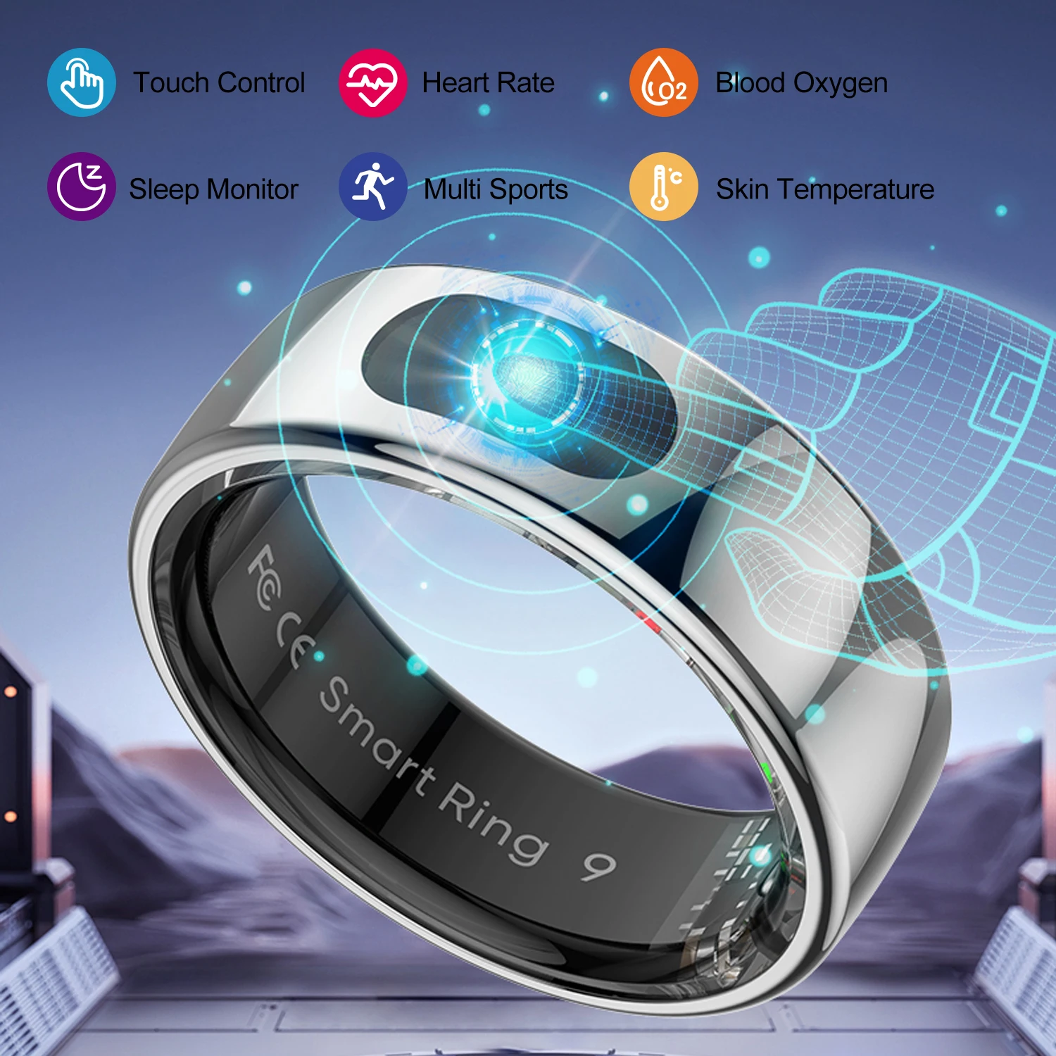 R08 Smart Ring For Men Women Touch Control Function Health Monitor IP68 5ATM Waterproof Skin Temperature Measure Smart Ring New