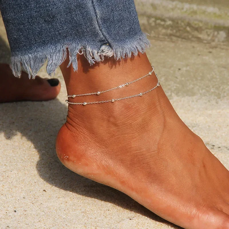 New Summer Beach Anklets on Foot Simple Ankle Layering Pendant Anklet Beaded Foot Jewelry Ankle Bracelets for Women Leg Chain image 5