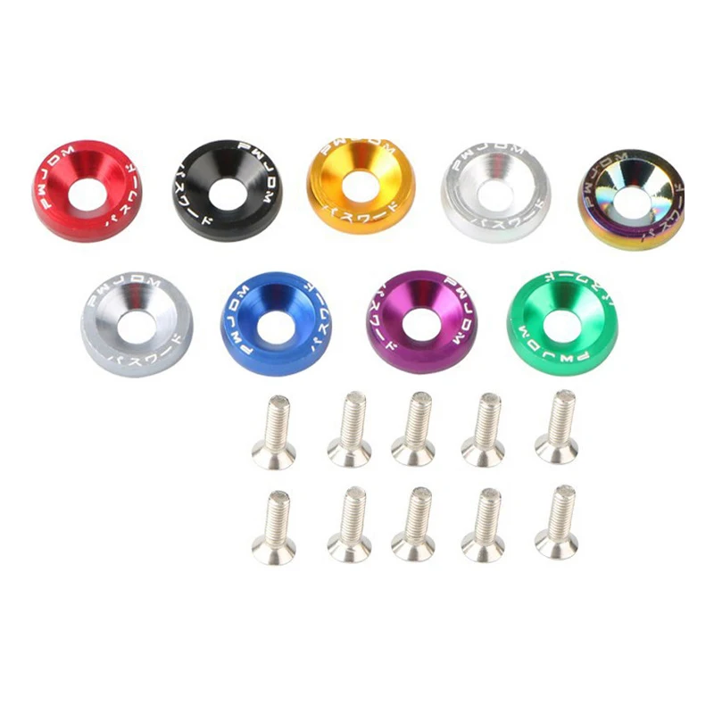 10PCS Universal M6 Car Nuts Bolts JDM Stickers Password Fender Washer License Plate Bolts Car Styling Modification Accessories