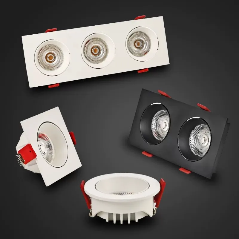 

Square LED spotlight ultra-thin anti-glare adjustable downlight living room ceiling light Single/double head for home office 7W