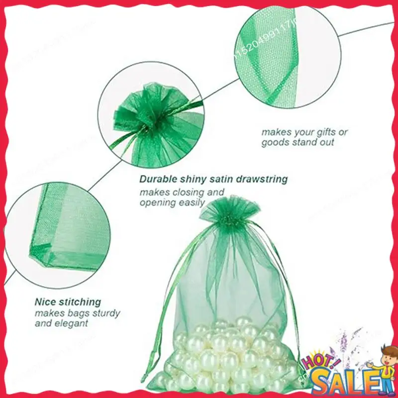 

BOFO 100 Pieces Of Pearl Yarn Bags, Organza Bags, Drawstring Display Bags, Christmas Candy Gift Bags, Green 13 X 18Cm