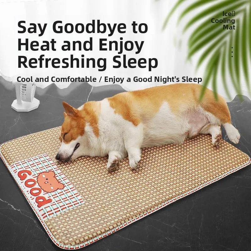 

Pet Cooling Mat Summer Breathable Grass Mat Dog Ice Pad Temperature Regulation Soft Comfortable Cushion PVC Anti-slip Bottom