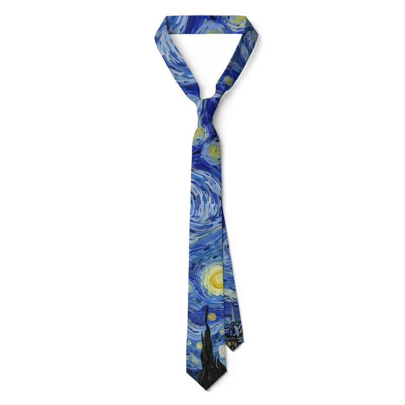 Starry Night Van Gogh Neckties Abstract Art Oil Painting Retro Men Women Polyester Tie Business Party Casual Shirt Accessories