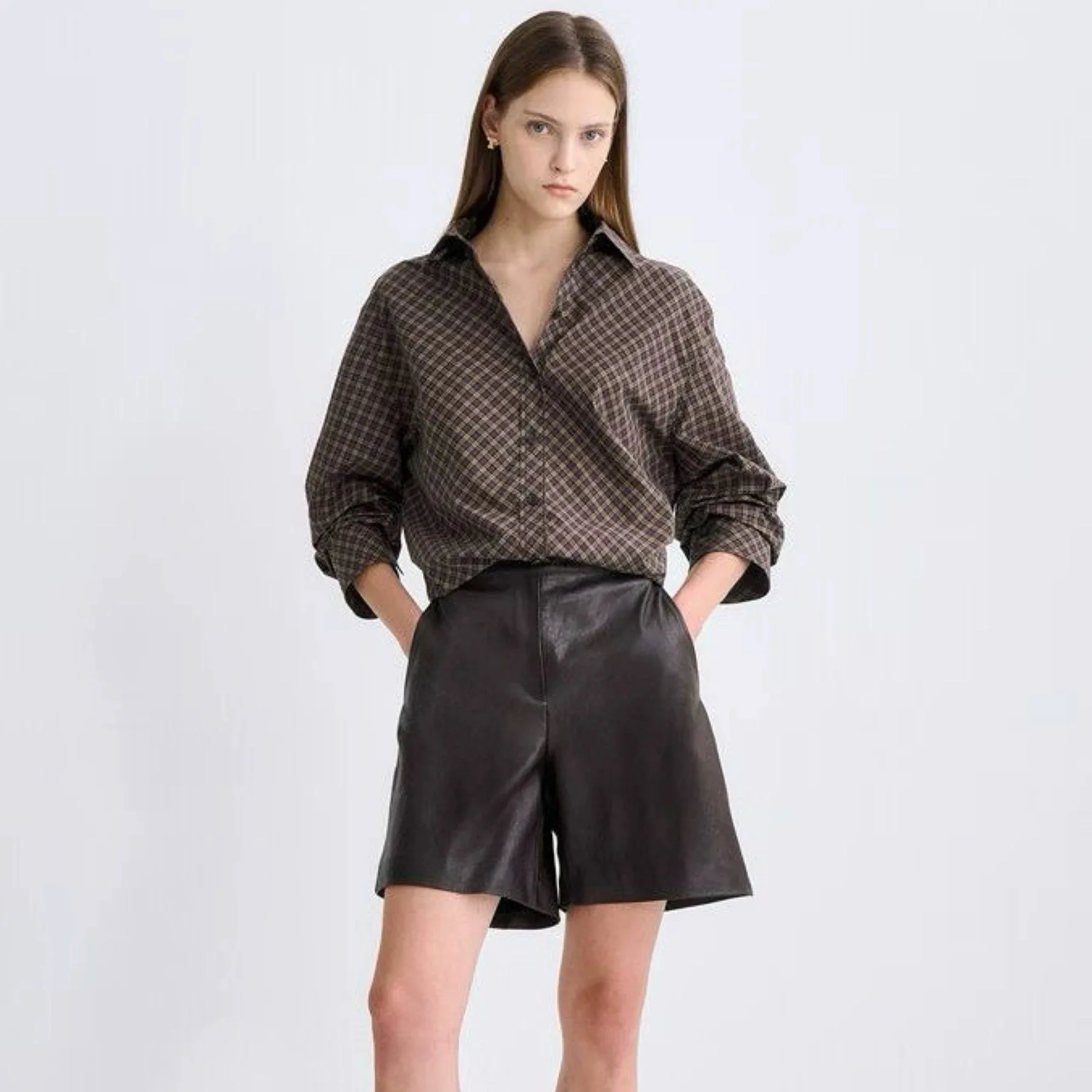 

Хлопковая клетчатая длинная воротник-свек, свободная посадка oulder irt, удобная дышащая женская осенняя мода