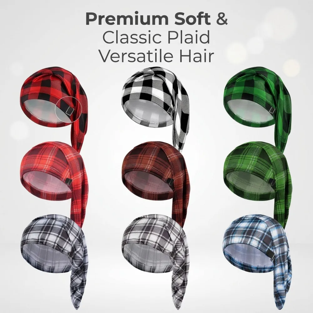 1 unidad, Novedad, Gorro de Noche Largo con Flecos Ajustables, Estilo Europeo y Americano, para Fiestas Navideñas, Gorro de Pelo a Cuadros para Hombre