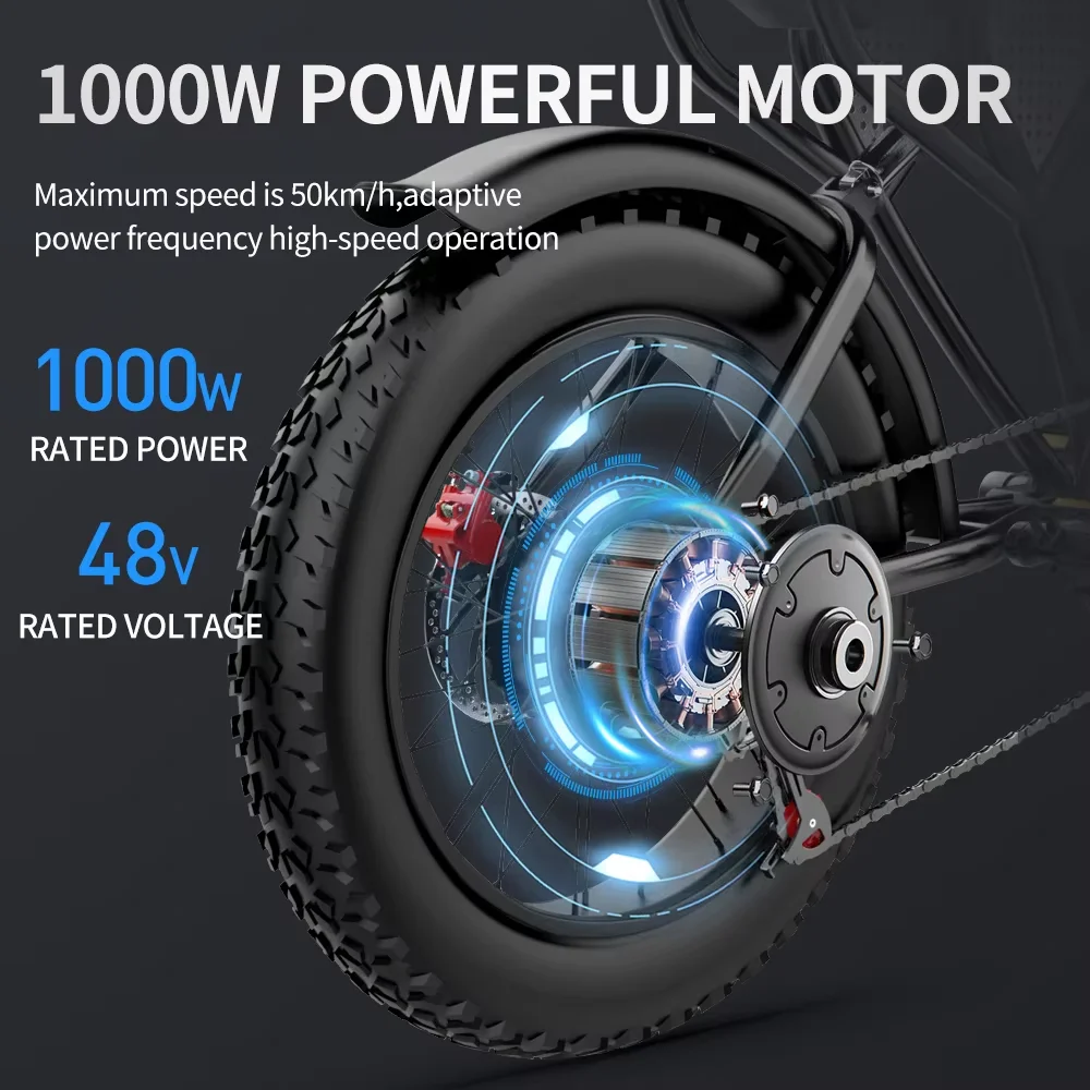 Q20 E Bike 1000W Powerful Motor 48V15AH Lithium Battery Electric Bicycle 20Inch Fat Tire 7-Speed Off-road mountain Electric Bike