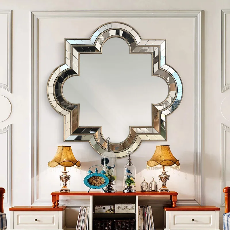 Korean Style Luxury Mirror Dressing Table Aesthetic Cosmetics Vintage Mirror Self Adhesive Art Spiegel Wand Home Decorations