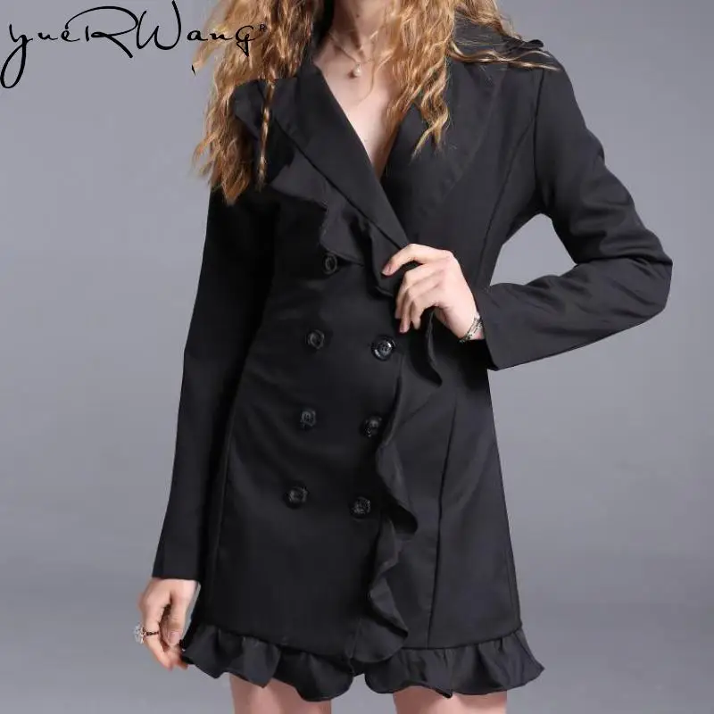 

yuerwang 2022 New Autumn Women Blazer Formal Jackets Formal Blazer Flounced Slim Suit Double Breasted Blazer Jacket