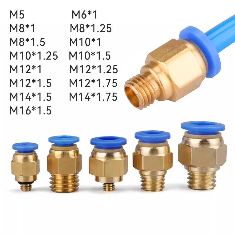 Pneumatyczny szybki złącz dyszy wodnej metryczny gwint M 4mm 6mm PU rura powietrzna M6X1 M8X1.5 M8X1.25 M10*1 M10*1.25 M10*1.5 M12*1 M12*1.25 M12*1.5  M12*1.75 M14*1.5