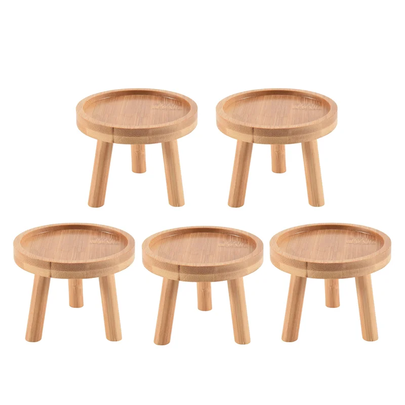 Hot Sale-5X Wooden Plant Stand Flower Pot Base Holder Stool High Stool Balcony Succulent Round Flower Shelf For Indoor Outdoor