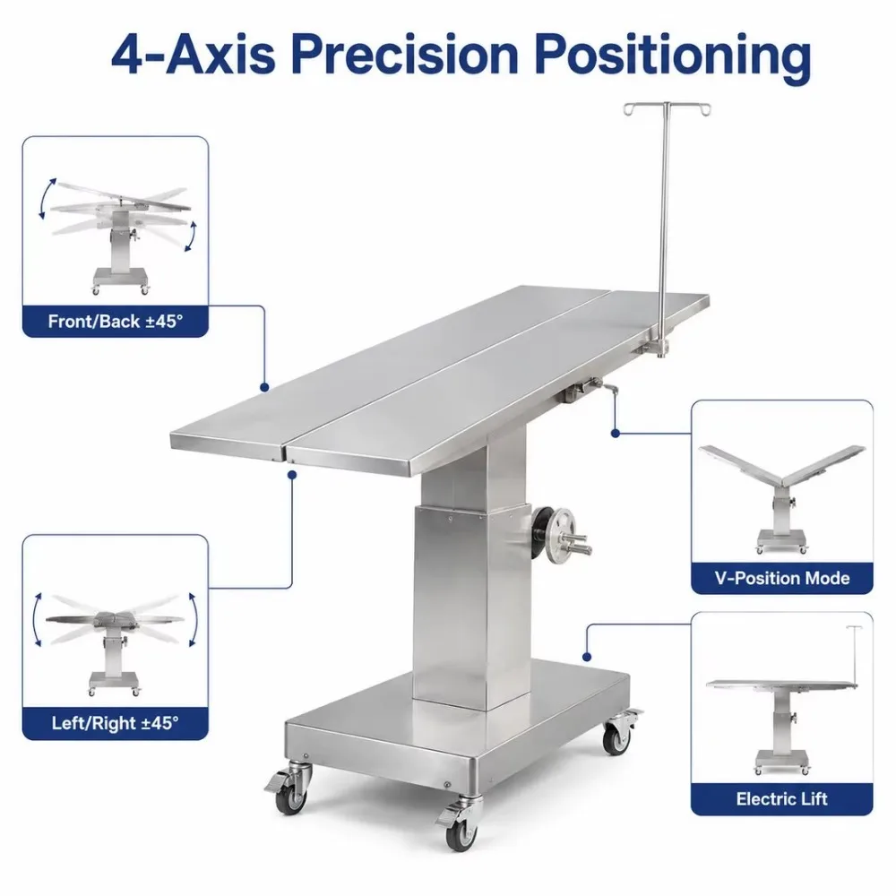 Factory direct wholesale veterinary operating table 304 stainless steel hydraulic lifting heavy duty operating table, suitable f