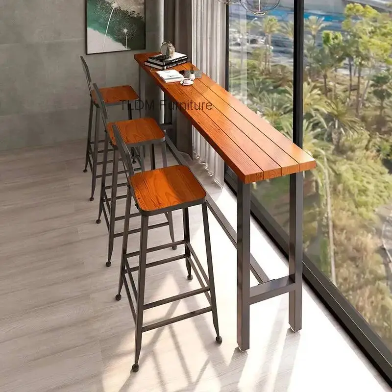 

Уличный антисептический деревянный барный стол из массива дерева, длинный узкий высокий стол для установки у окна на балконе, простой креативный стол для отдыха JT40