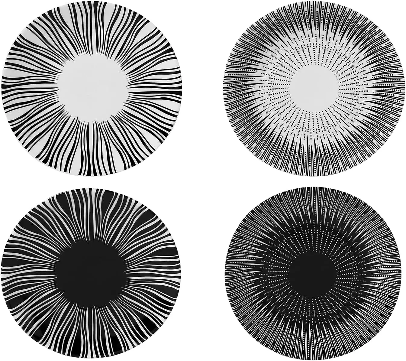 ชุดจานเซรามิก 6 นิ้ว 4 ใบ ลายหลากหลาย จานพอร์ซเลนลายสวยงาม จานเซรามิกสีดำสำหรับของหวาน จานสำหรับแซนวิช สลัด และอาหารอื่นๆ