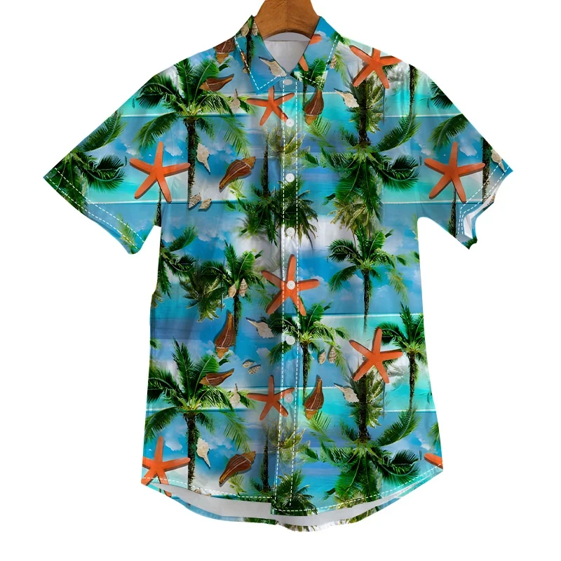 Camisa havaiana de manga curta masculina, camisa de praia, Tops de coco, blusa casual, moda verão, 6XL