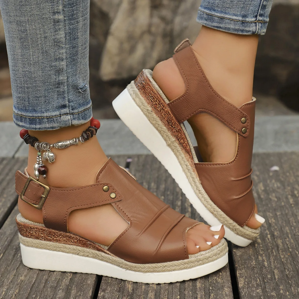 

Cross-border large slope with fish-mouth sandals women's new summer buckle wearing sandals sandals girls casual shoes