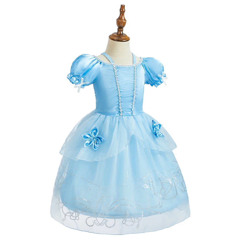 Kids Cinderella Cosplay Dress Princess Solid Color Flower Sequined Decorations Suitable Festival Celebration Performance Clothes