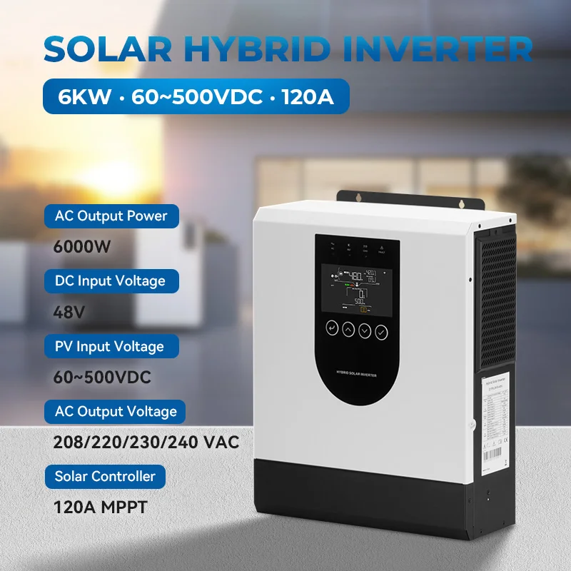 6KW Hybrid Solar Inverter for Home Use 48V On/Off Grid Solar Power MPPT Inverter with WIFI Communication AC Inverter