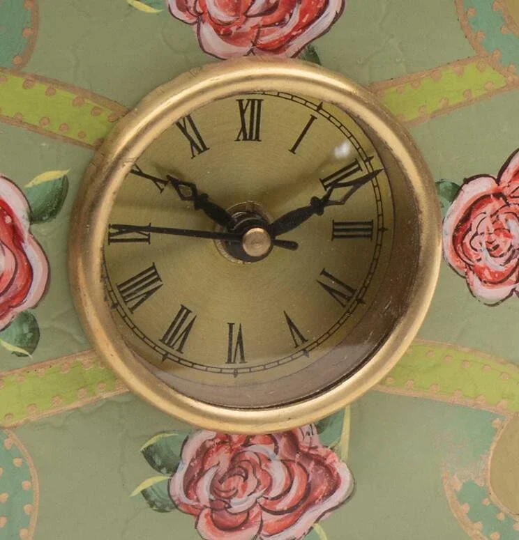 Jade faced rose, pretty branch vine, wooden hand-painted decorative table clock and seat clock ornaments