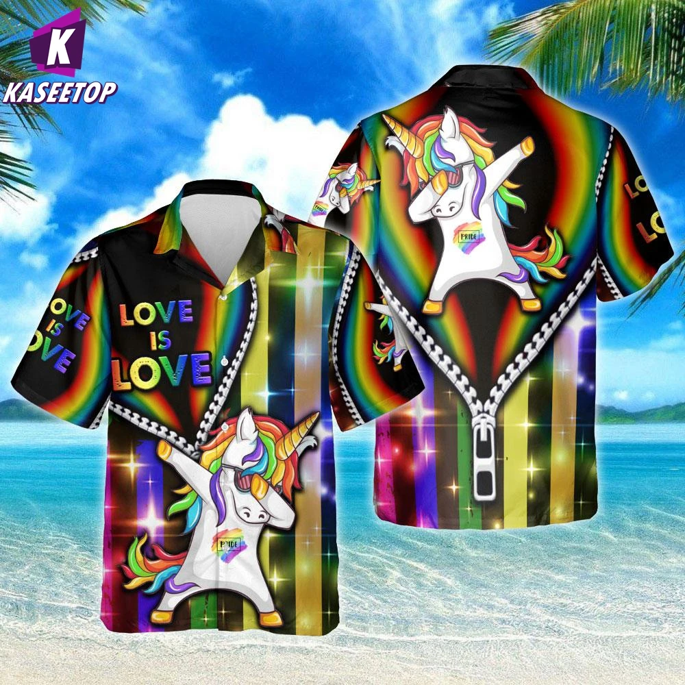 

Love Is Love Unicorn Hawaiian Shirt 3D All Over Printed Summer T Shirt Men's For Women's Harajuku Casual Beach Button Tee Shirt