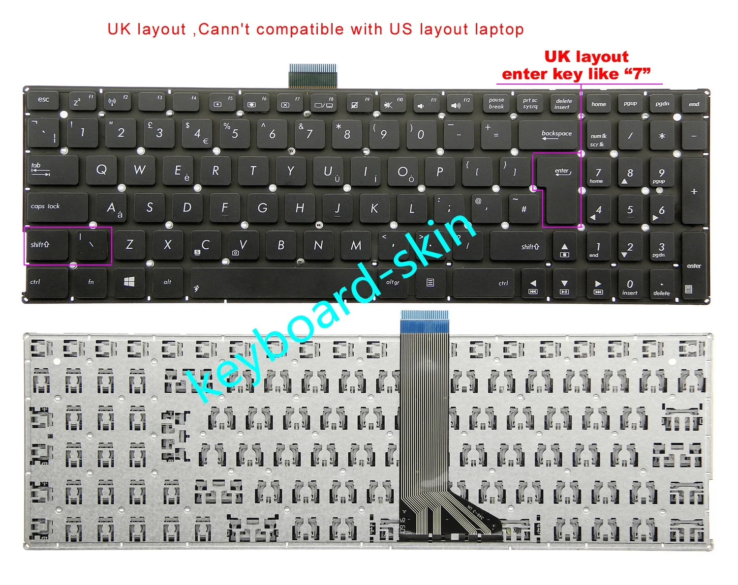 New UK Keyboard for ASUS X503 X551 X553 X554 X555 K553 K555N A555 F551 F551M F555 R512 W519 R556 R556LA FL5500L FL5600L laptop