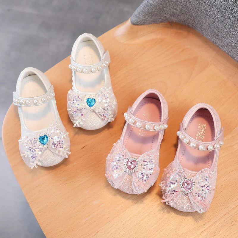 Children\'s Princess Shoes Fashion Sequined Disney Girls Flats Frozen Elsa Princess Sandals Kids Soft Bottom Walking Shoes