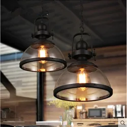 Vintage Iron LED Pendant Lights Loft Industrial Kitchen Hanging Lamp For Dining Room Decor Home Light Fixtures Glass Lampshade