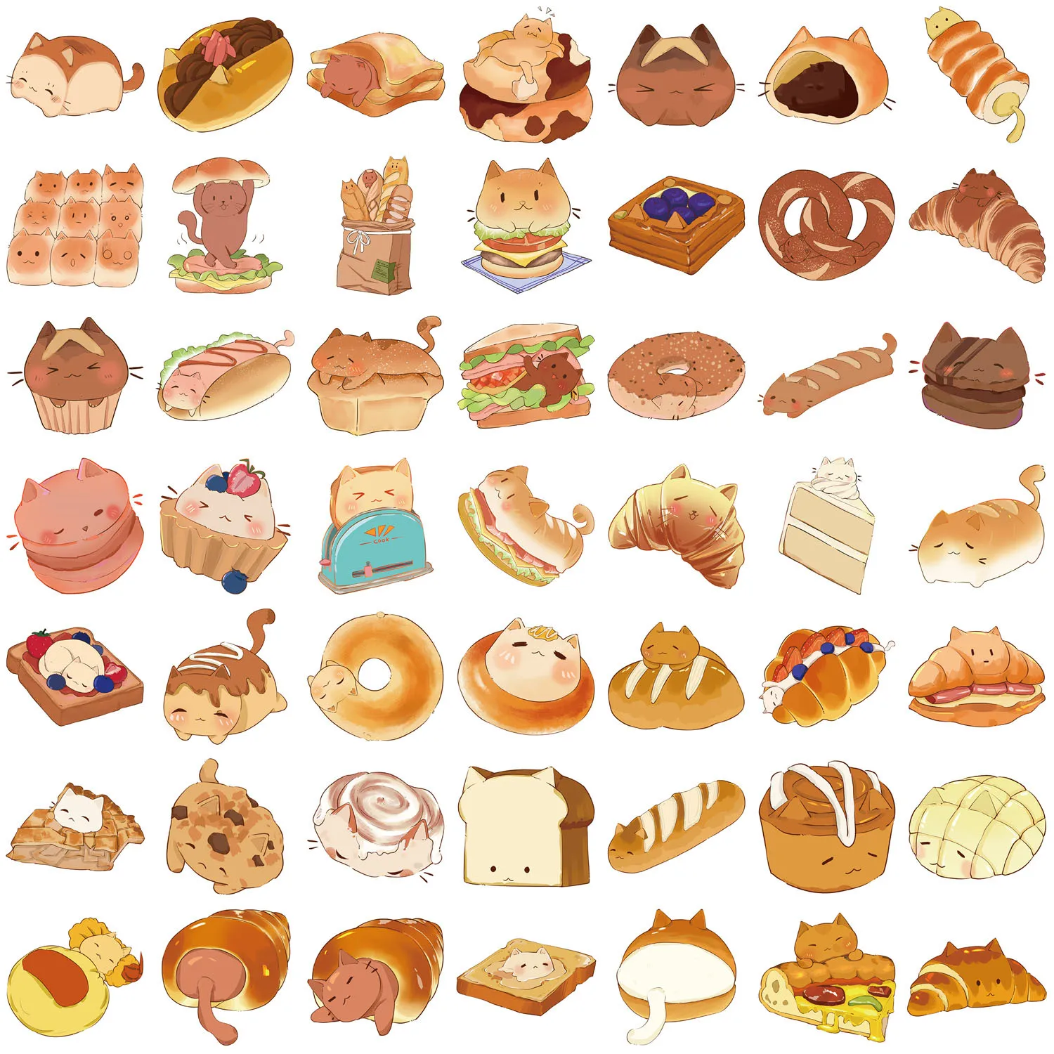 50 قطعة القطط الخبز الحلوى الكرتون الكتابة على الجدران ملصقات الهاتف الغيتار المحمول دفتر حقيبة زجاجات مياه ملصق مضاد للمياه الشارات #6