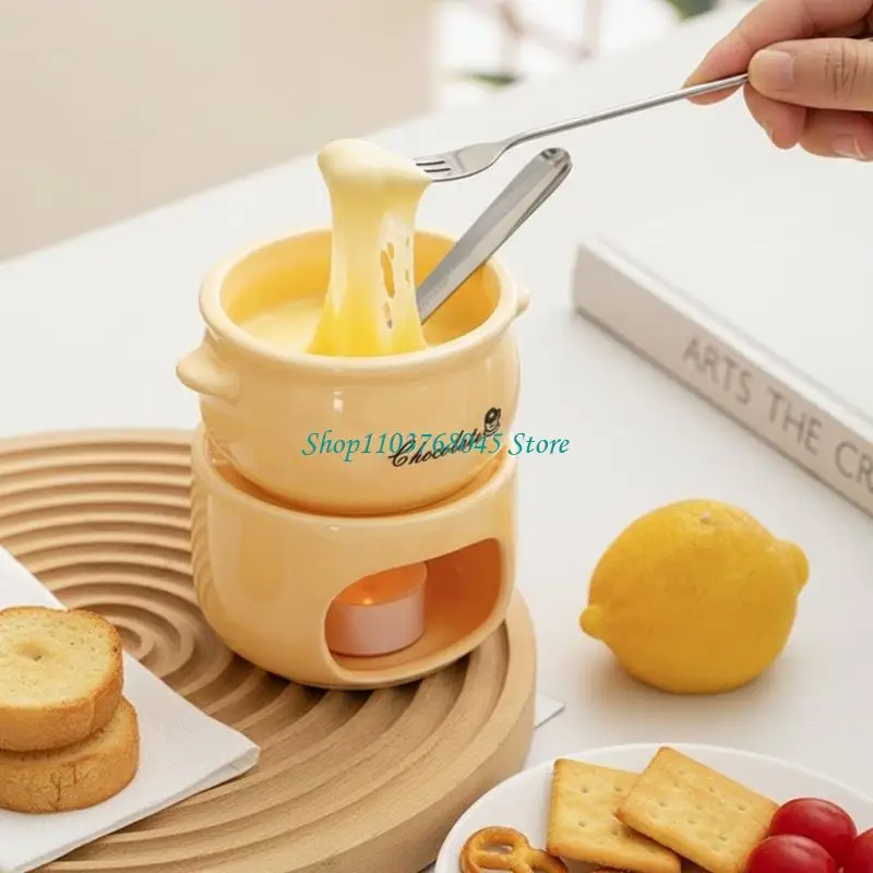R53F Elegant Ceramic Chocolate Warmer Practical Melting Cup With Fork For Homes Kitchen And Sweet Treats Making