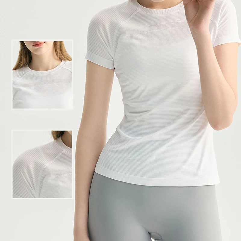 LK'SOFUNY Seamless Yoga Top Women Short Sleeve Quick Dry Slim Fit Breathable Sports T-Shirt for Gym Running