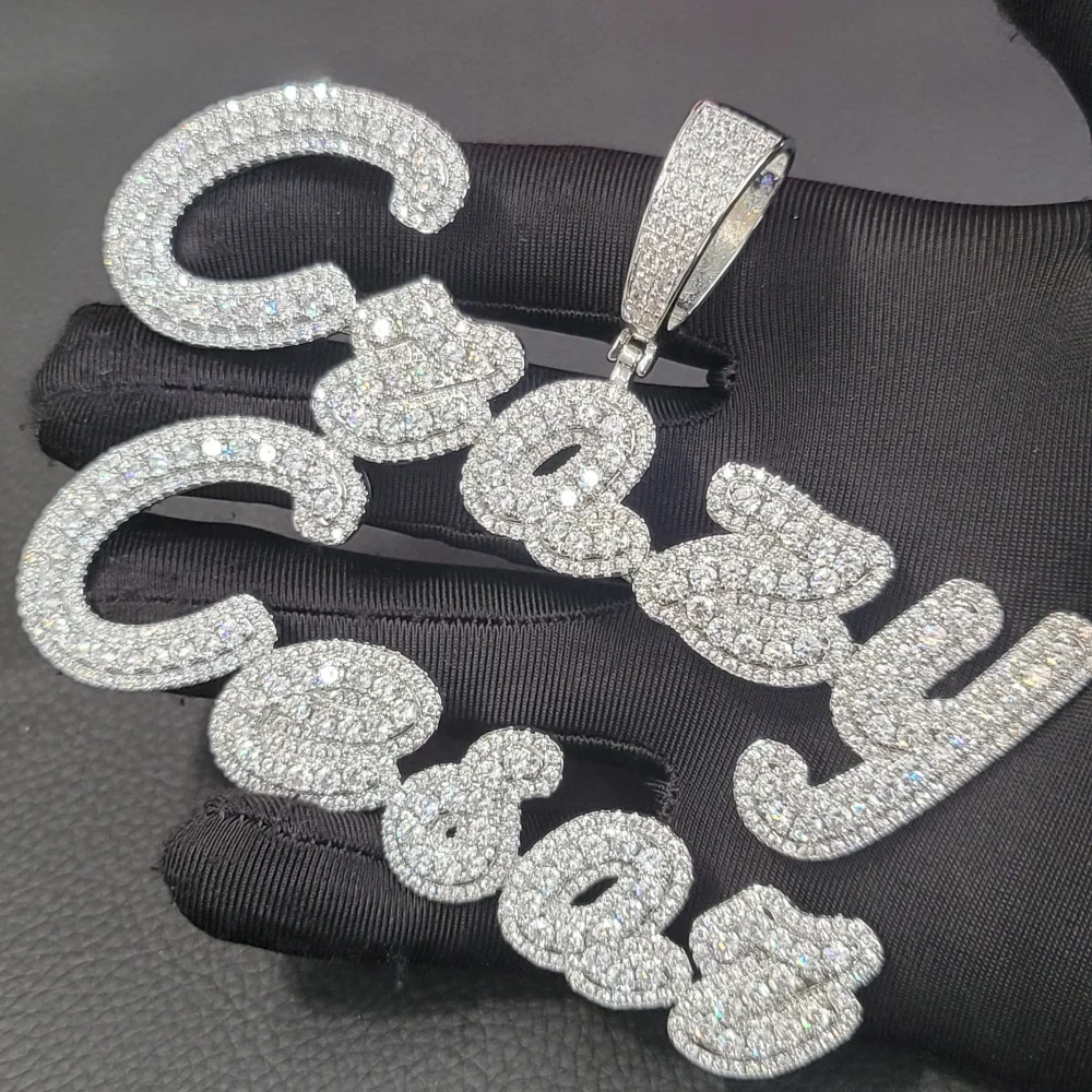 

Iced Out Chain Custom Name Pendant Icy Personalized Two Rows Letter Necklace For Women Fashion Charm Jewelry Design Cursive Gift