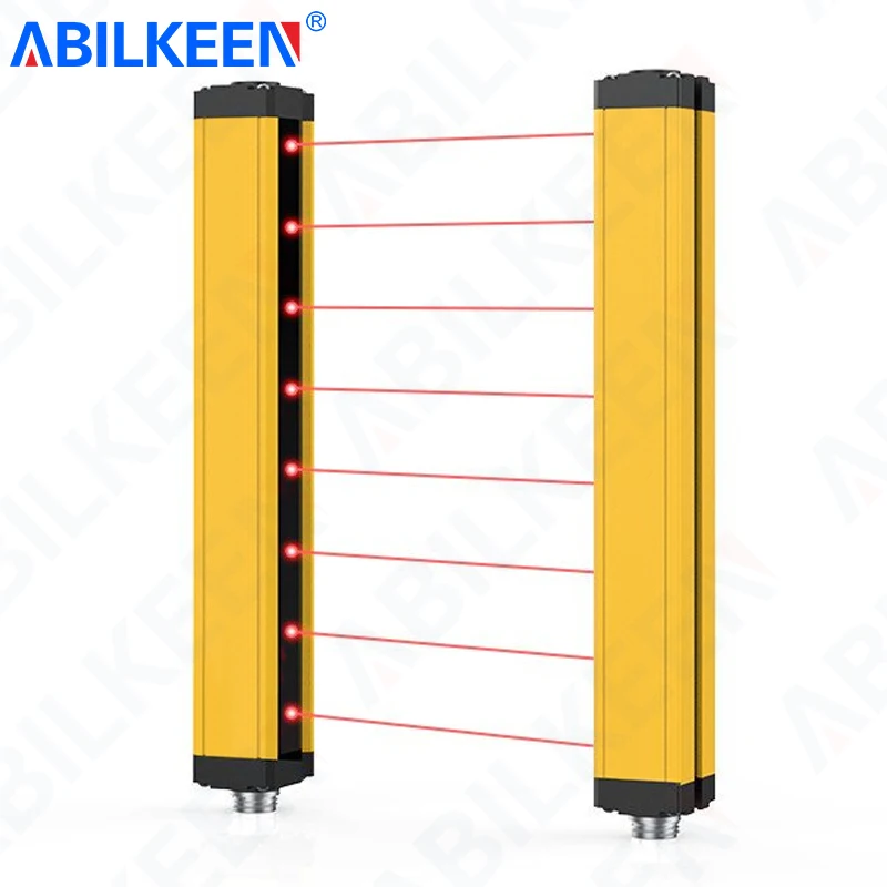 ABILKEEN DC12-24V Safety Light Curtain Sensor Switch 4~12 Beams 40MM Beam Pitch NPN/PNP Infrared Photoelectric Gratings Sensor