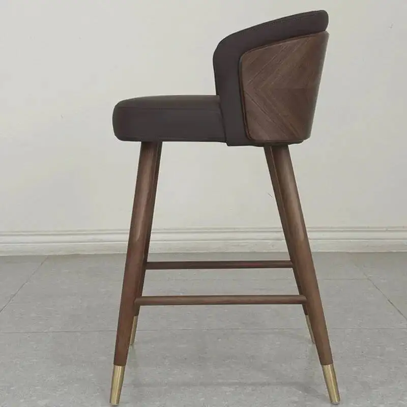 

Wood Solid Frame Bar Chair with Leather Upholstery Modern Luxury Dining Chair for Kitchen Island Bar Restaurant