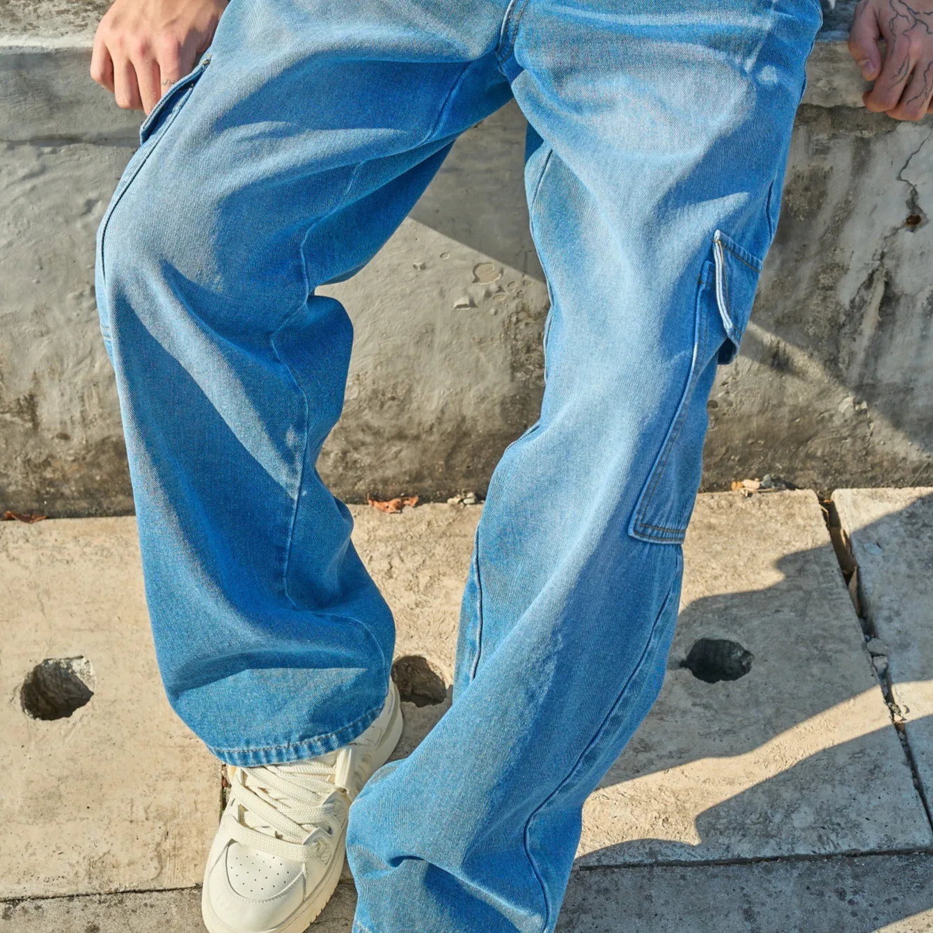 Multi-bag Wide-leg Jeans Spring New Fashion Overalls Hip-hop Trousers Trend