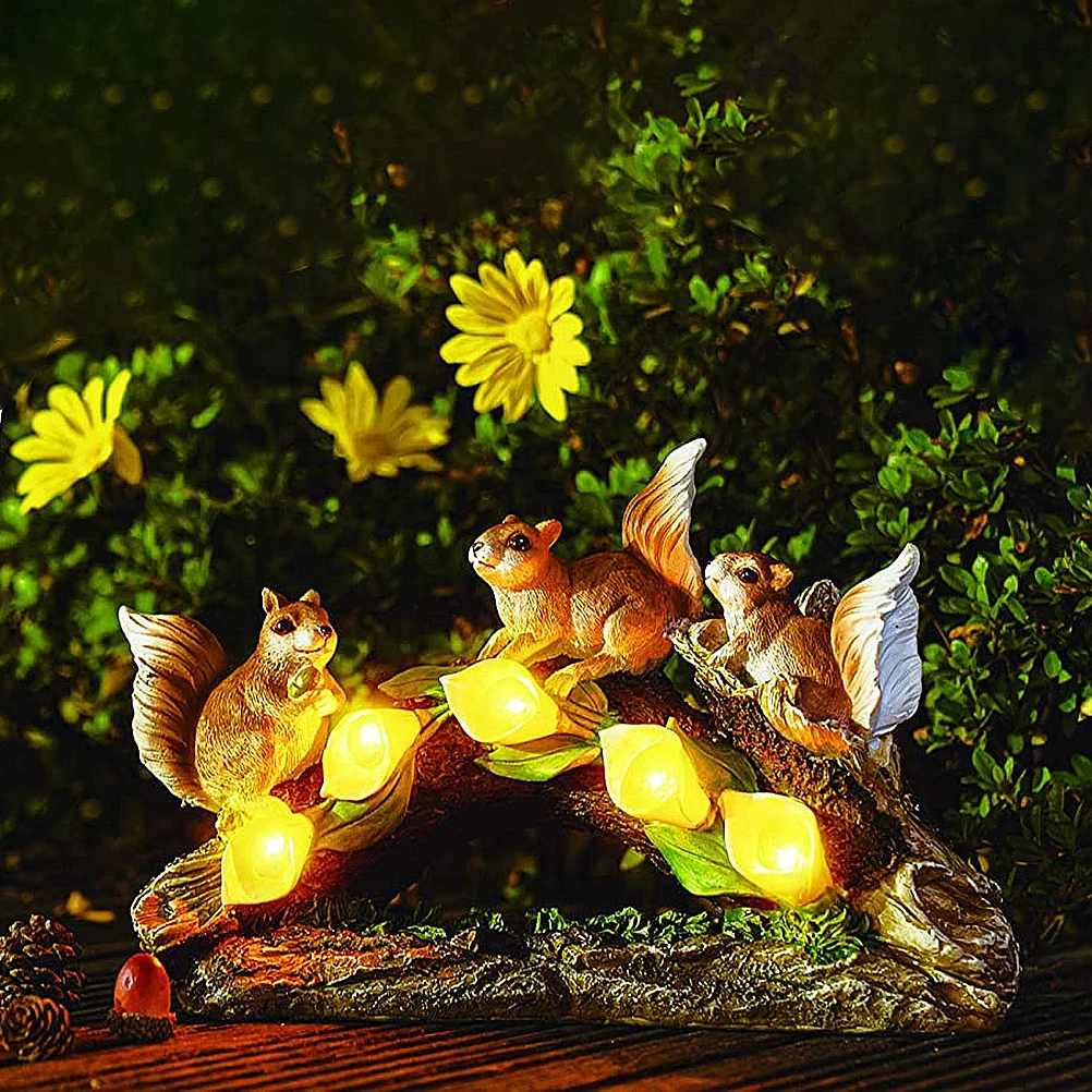 

Lawn Solar Light Squirrel Garden Decorative Adornment Creative Animal Statue Energy Saving Durable Resin Material