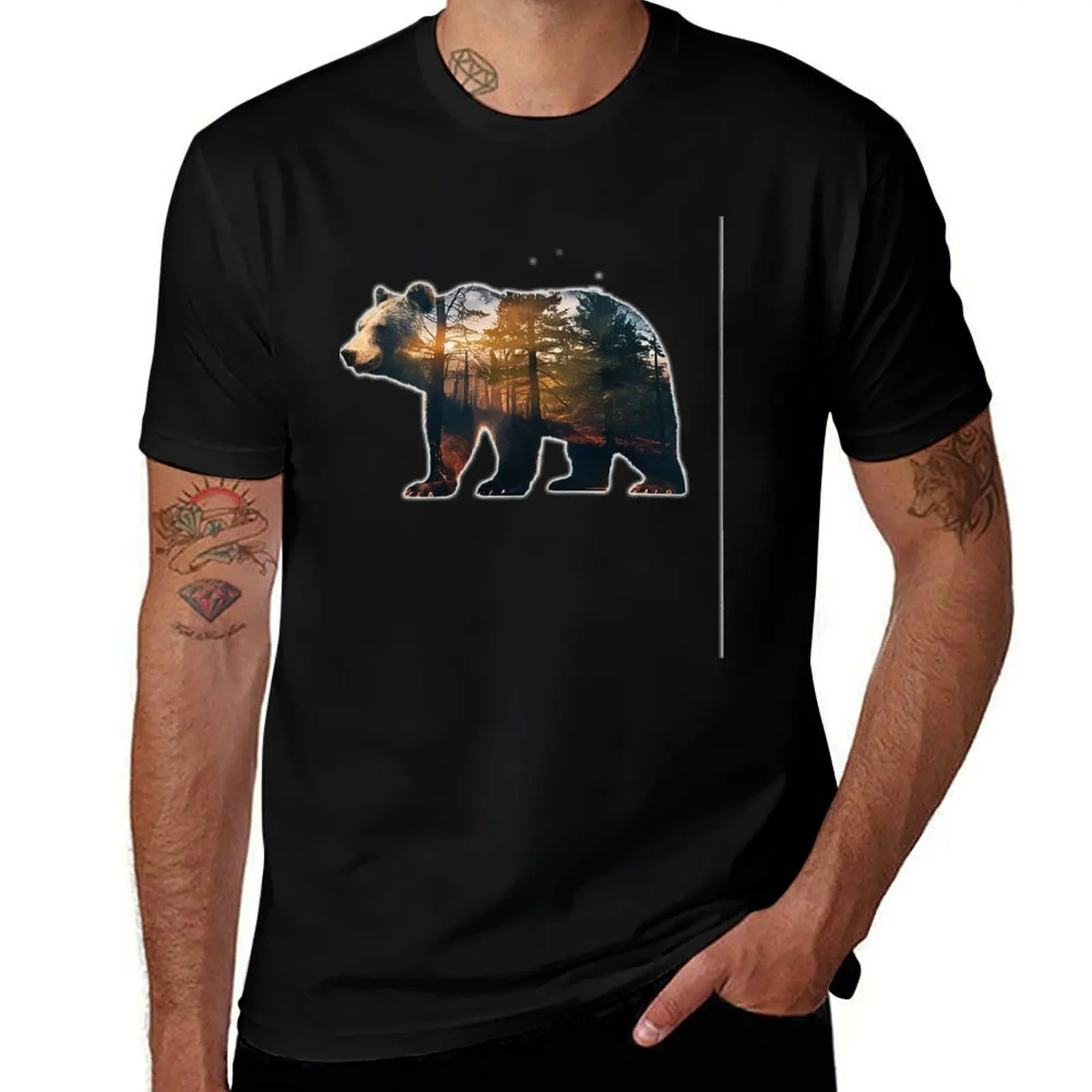 

Bear Silhouette Trees Forest T-Shirt blue lock sublime shirts graphic tee man clothes compression shirt men