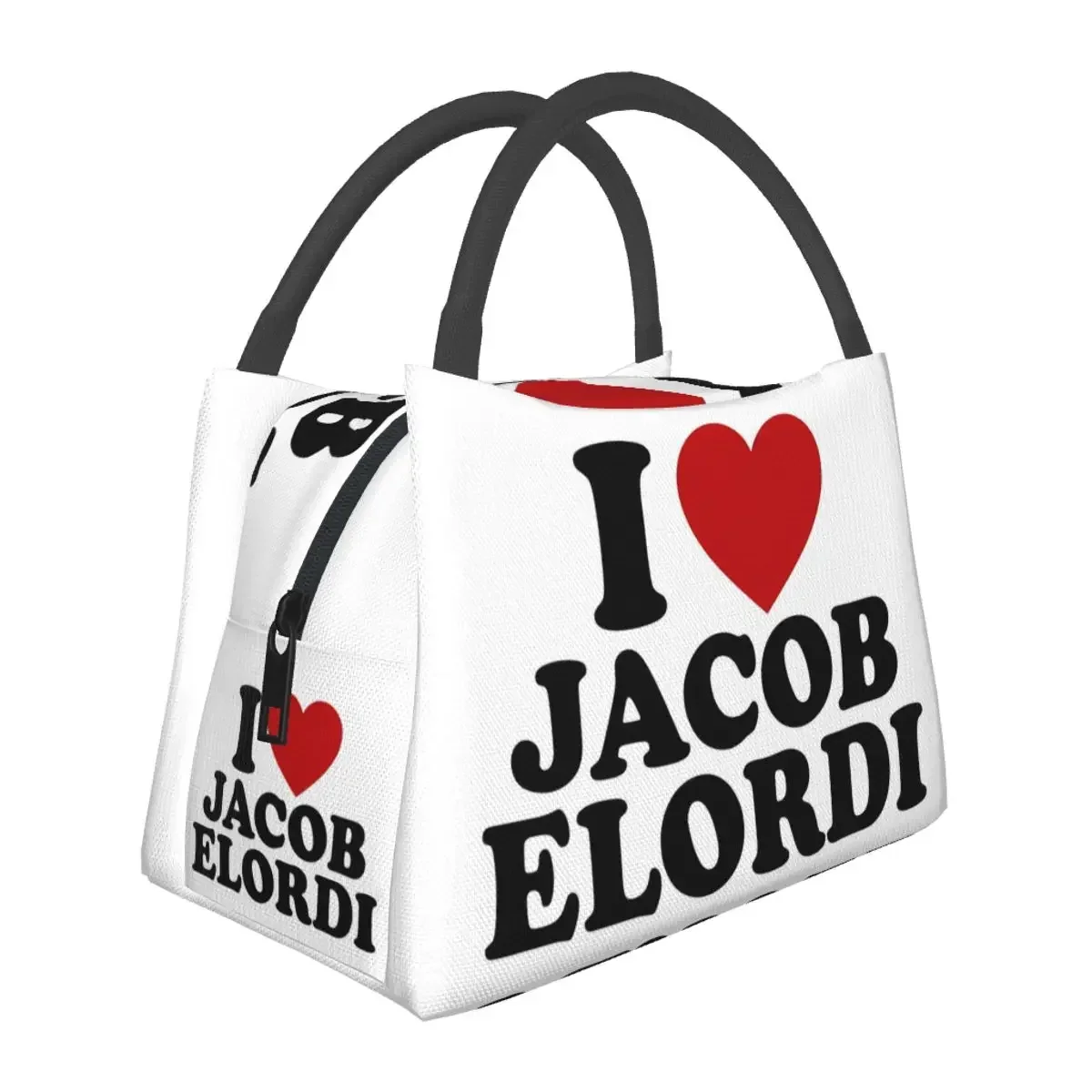 Lunchtaschen im Design „I Love Jacob Elordi“, tragbar, isoliert, Oxford-Kühler, Herz, Thermo-Picknick-Arbeitstasche, Lunchtaschen für Männer